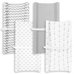 Changing Pad Cover – Premium Baby Changing Pad Covers 4 Pack – Boy or Girl Changing Pad Cover – Pure Jersey Machine Washable Grey and White Changing Table Cover – Diaper Changing Pad Cover Sheets - Image 6